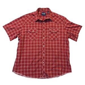 Wrangler Mens Red Plaid Pearl Snap Western Shirt Short Sleeve XL Cowpoke Style